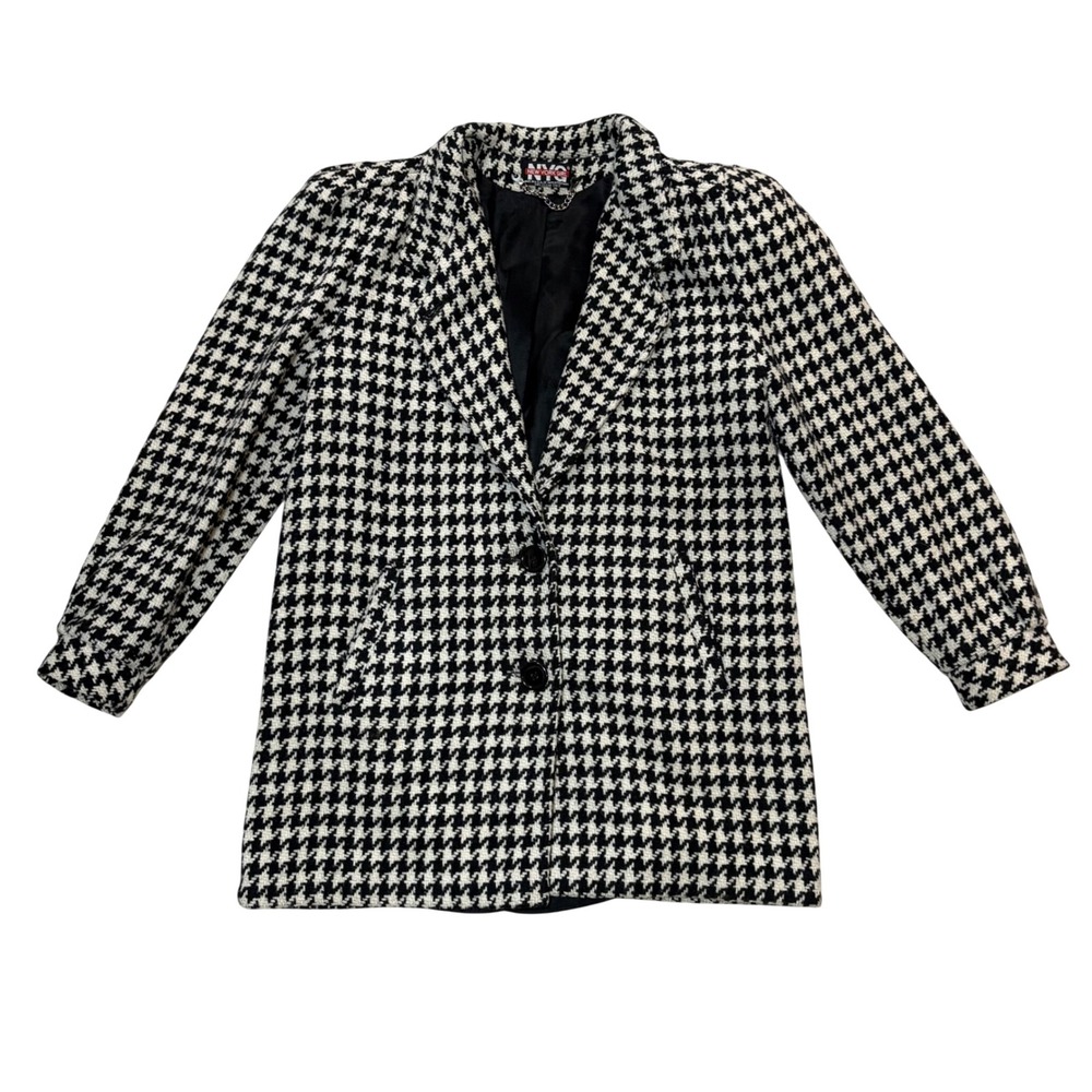 Vintage NYC New York Girl Houndstooth Blazer Jacket Women Black White Size 8 90s
